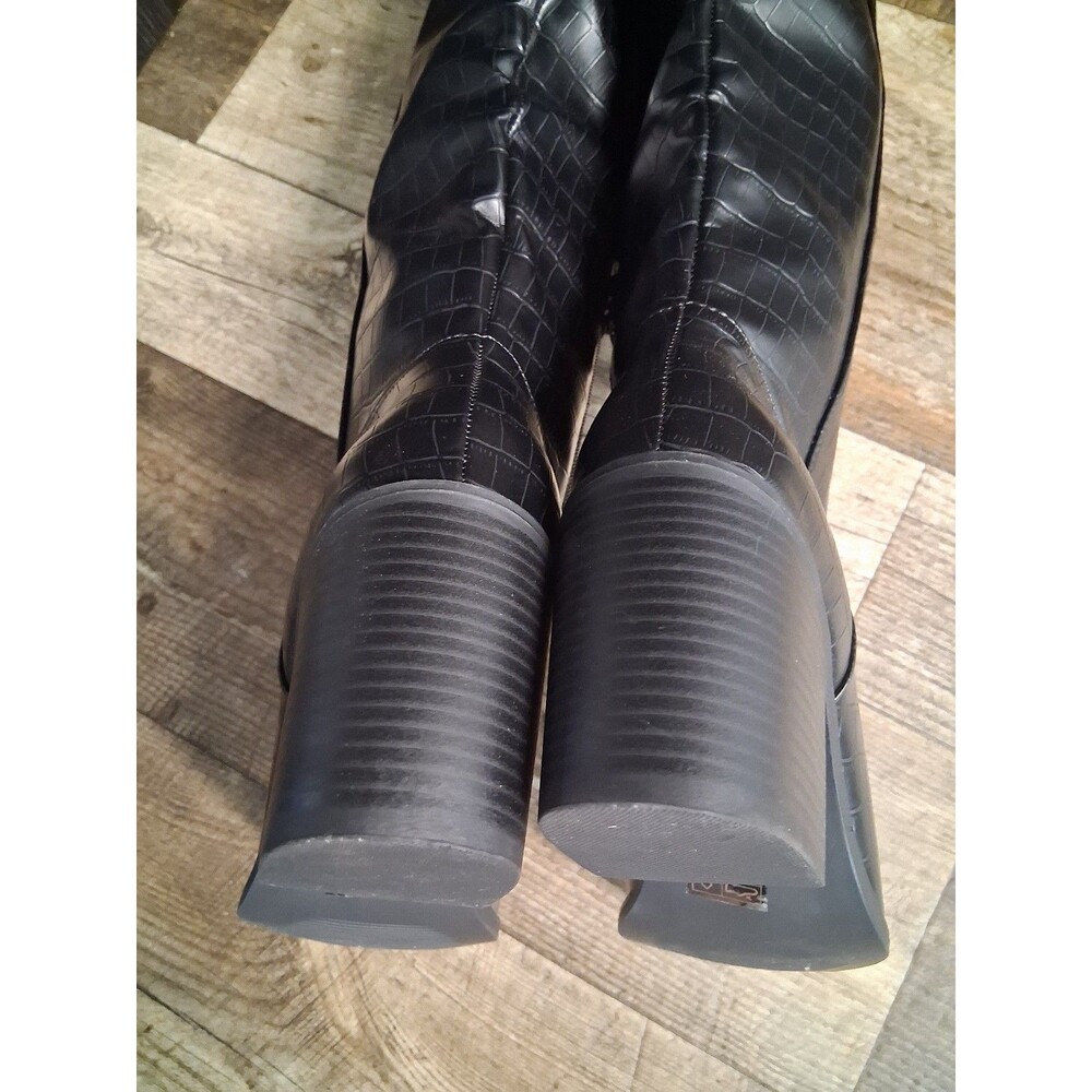 NEW! Journee Therese Black Croc Textured Knee-High Boots, Size 9 - Picture 6 of 10